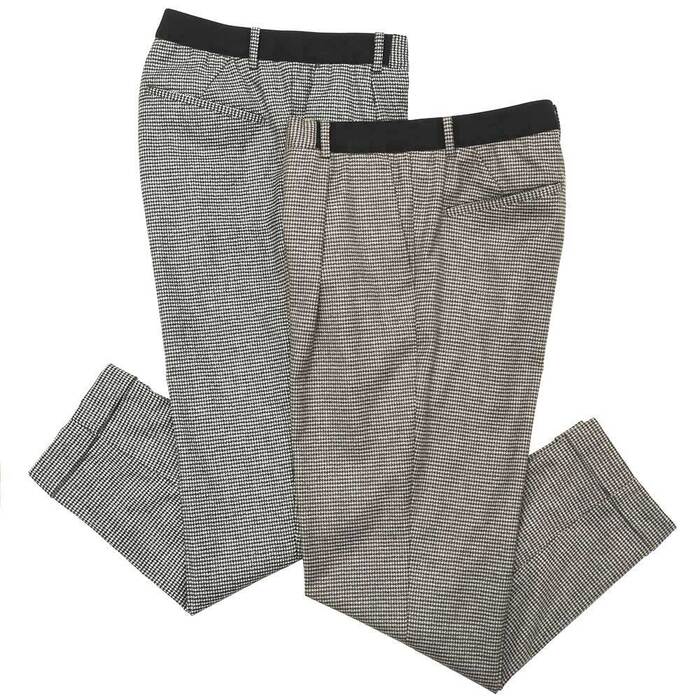 【40%OFF】NUMBER M（ナンバー エム）<br>ウールナイロンストレッチサキソニーハウンドトゥース1プリーツキャロットテーパードクロップドパンツ 53258 13092002154