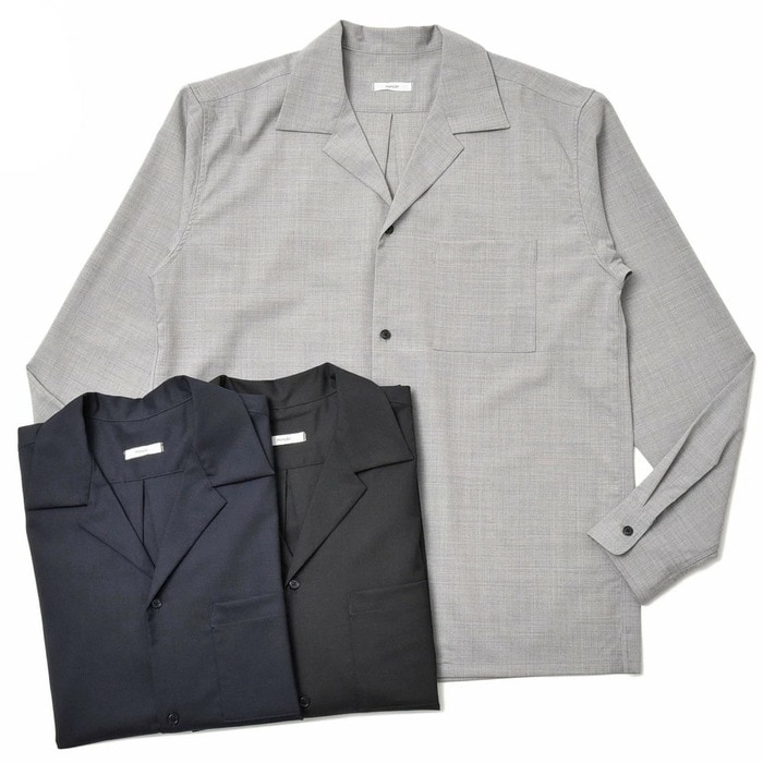 【SALE52%OFF】moncao（モンサオ）<br>ウールシルクトロピカルオープンカラーシャツ MON1-04 11002400172