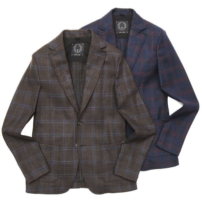 【SALE52%OFF】T-JACKET（ティージャケット）<br>ウールコットンジャージオーバーチェック2Bジャケット 10210003 17092000065