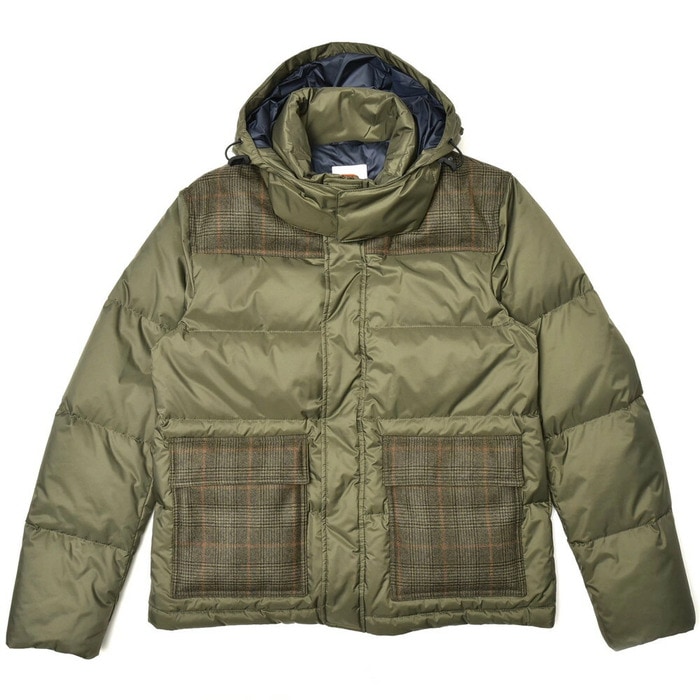 【40%OFF】ASPESI（アスペジ）<br>ポリエステル×タータンチェックウール切り替えダウンフーディー 049245005M1969