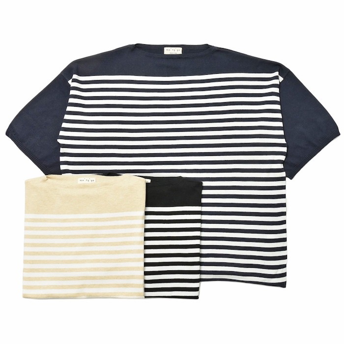 【40%OFF】 ma'ry'ya（マリア）<br>ハイゲージコットンボートネックボーダーS/Sニット YEK028 16011402025