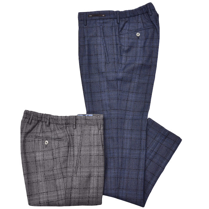 【40%OFF】PT01（ピーティーゼロウーノ）<br>TRAVELLER トラベラー ポリエステル ウール ストレッチ ウォッシャブル グレンチェック 1プリーツ シャーリングパンツ SHARP FIT 33092022081