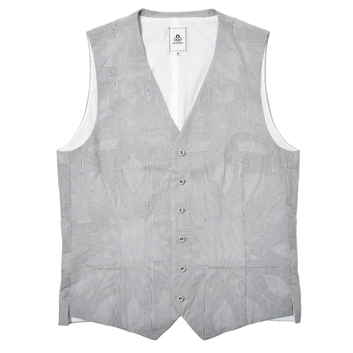 【40%OFF】mando（マンド）<br>コットンジオメトリックパッチワークシングルジレ 4192-001 14041001037