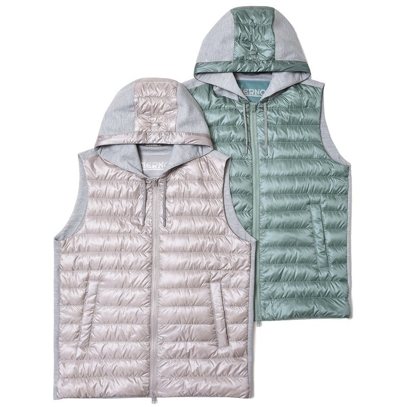 【SALE52%OFF】HERNO（ヘルノ）<br>ウォーターレペレントナイロンライトダウンハイブリッドフーディーベスト PI000832U-12020+13461S 14021002132