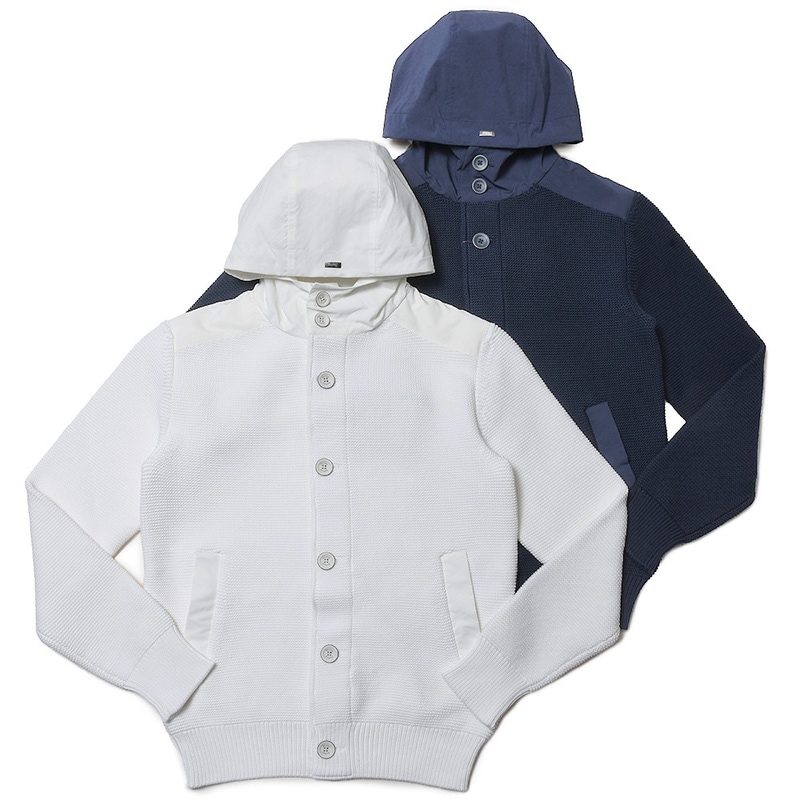 【SALE52%OFF】HERNO（ヘルノ）<br>ミドルゲージニット×ポリエステルハイブリッドフーディーブルゾン MC000142U-72019+19339 14021004132