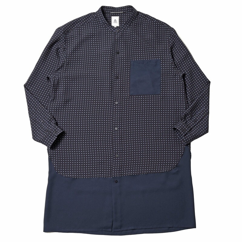 mando(マンド)<br>ポリエステル小紋バンドカラーロングシャツ 22195-006 14121400037