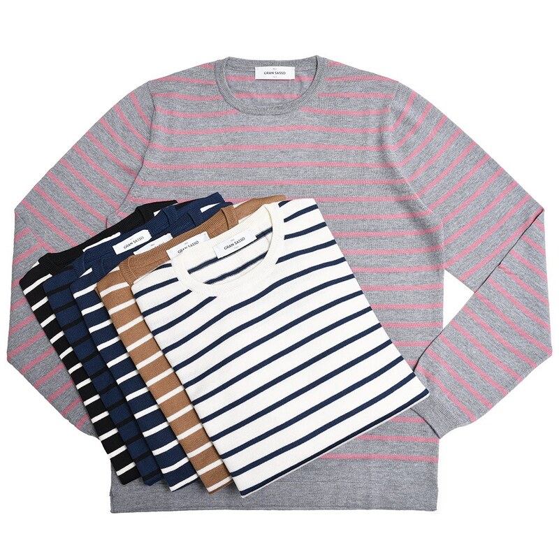 【40%OFF】GRAN SASSO(グランサッソ)<br>12ゲージウールボーダークルーネックニット 57187/14239 16022000035