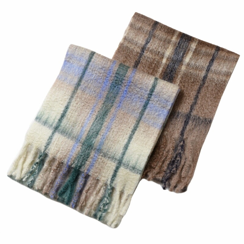 【SALE52%OFF】THROW（スロー）<br>Amie モヘアウールシャギーオーバーチェックマフラー TH222-S03 18322403174