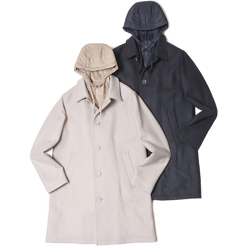 【40%OFF】HERNO（ヘルノ）<br>ウールナイロンダイアゴナルライトツィードデタッチャブルフーディーバルカラーコート CA000137U-33344 14122001132