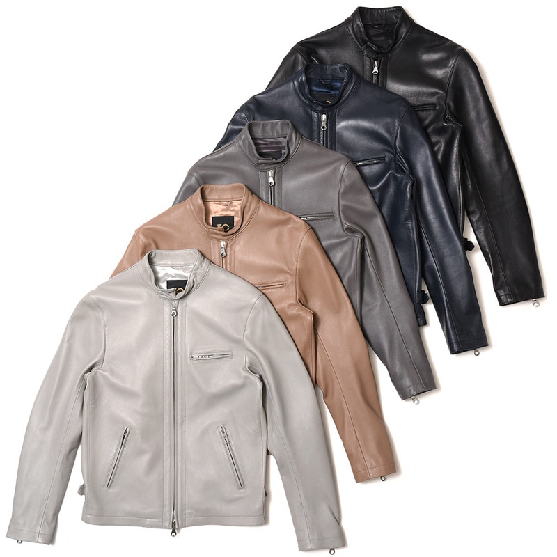 【40%OFF】Cinquanta（チンクアンタ）<br>ラムナッパレザースタンドカラーライダース（0.8mm厚） H502/1-1011 14231000146