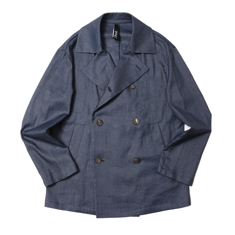 【40%OFF】Hevo（イーヴォ）<br>TRANIトラーニ デニムライクナイロンリネンツイルピーコート TRAN754 14131002109