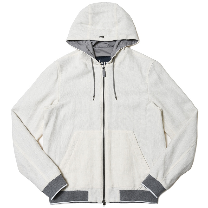 HERNO（ヘルノ）<br>Globeグローブ サステナブルコットンリネンヘリンボーンジャガードジップフーディーブルゾン GI000338U-13165 14031004132