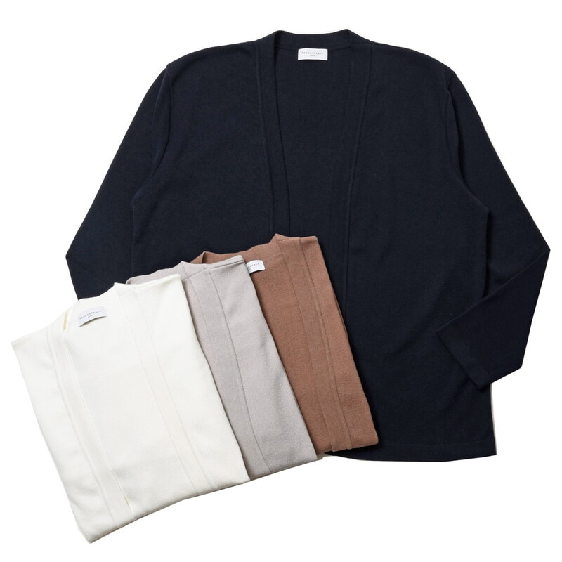 RENCONTRANT（レンコントラント）<br>コットンラミーナイロンボタンレスニットカーディガン 10079 16031404172