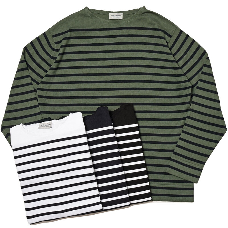 JOHN SMEDLEY（ジョンスメドレー）<br>CHELTON シーアイランドコットン 24ゲージ ボーダー バスクシャツ ボートネック ニット