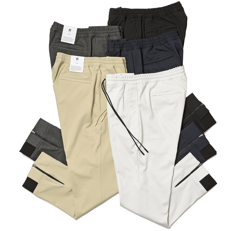PT TORINO （ピーティー トリノ）<br>ring別注 Active テックジャージー ストレッチ 裾リブジップ ノープリーツ パンツ EPSILON RIB+ZIP