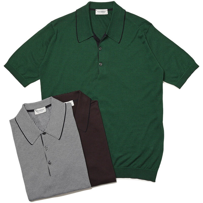 JOHN SMEDLEY （ジョンスメドレー）<br>KYSON シーアイランドコットン 30ゲージ ボーダー ニット ポロシャツ EASY FIT