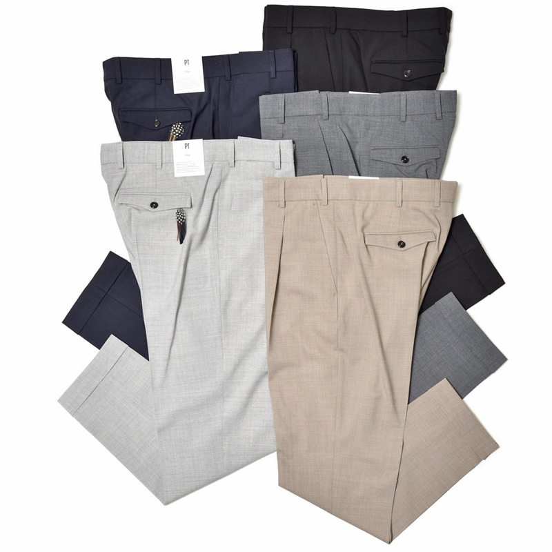 PT TORINO（ピーティー トリノ）<br>Edge ヴァージンウール ストレッチ トロピカル 1プリーツ パンツ REBEL FIT/TO99
