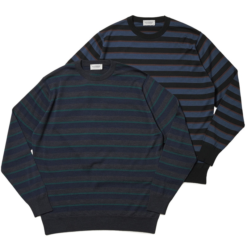 JOHN SMEDLEY（ジョンスメドレー）<br>A4654 メリノウール 30ゲージ マルチボーダー クルーネック ニット