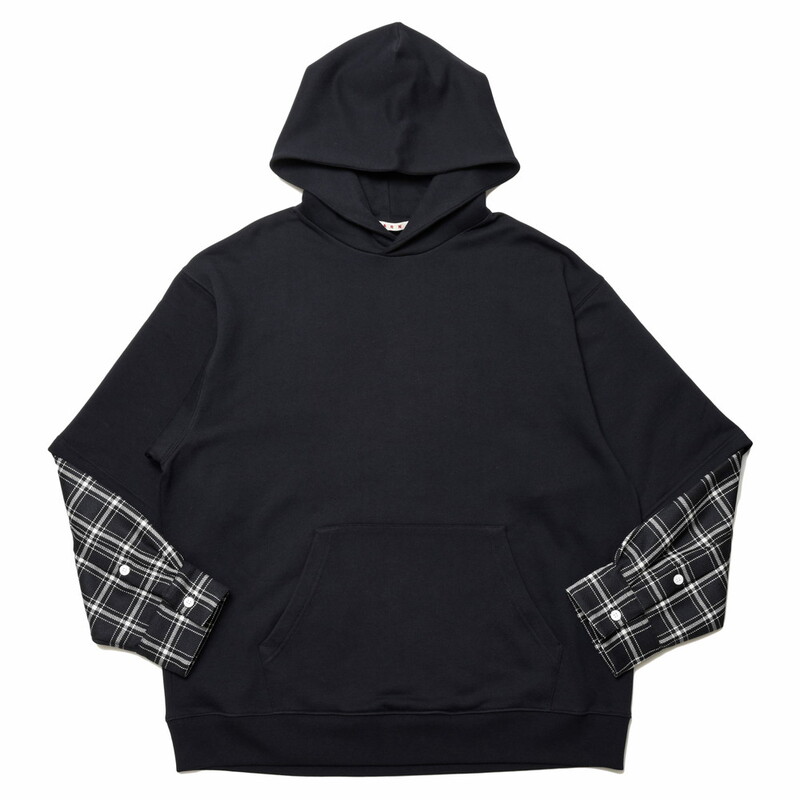 MARNI（マルニ）<br>コットンスウェット×ウールチェックコンビフーディ FUMU0110Q5 UTC029 12032402138