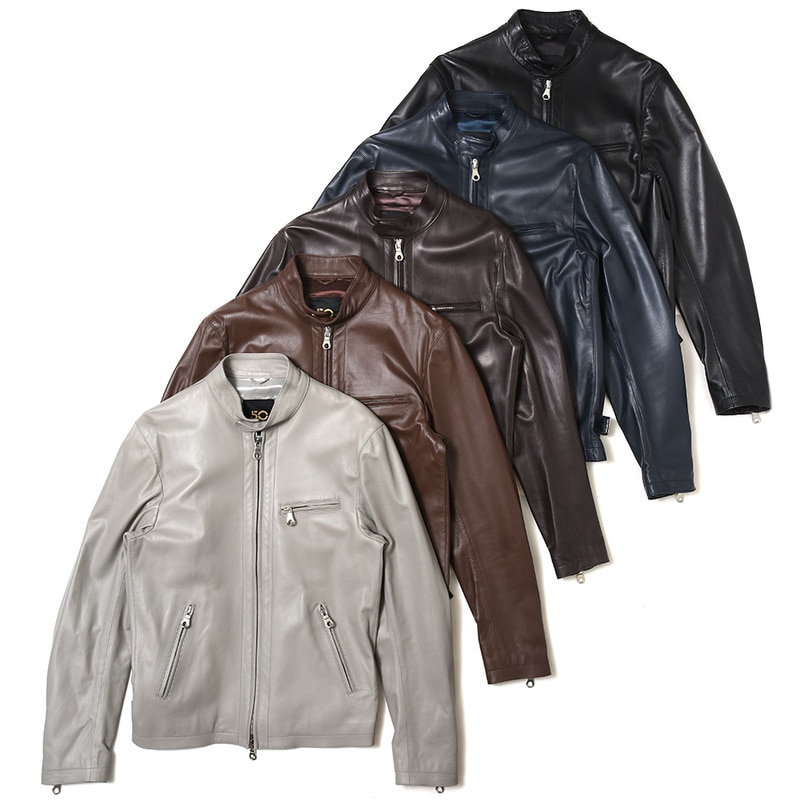 Cinquanta（チンクアンタ）<br>ラムナッパレザースタンドカラーライダース（0.6mm厚） H502/1-1010 14232000146
