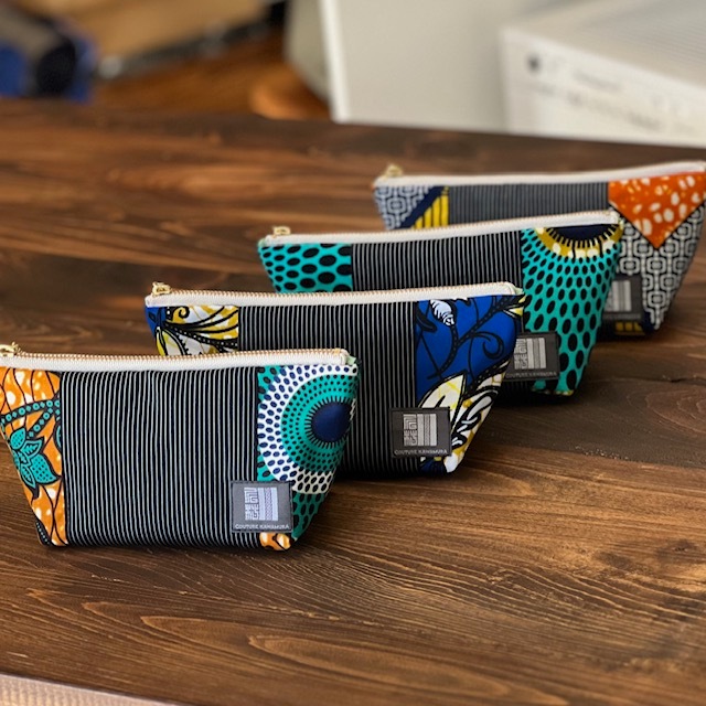 kawamura 蕨双子織×アフリカンプリント　ポーチ