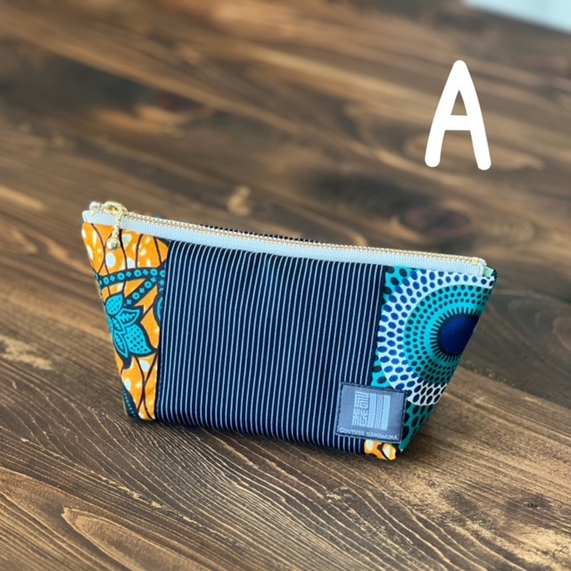 kawamura 蕨双子織×アフリカンプリント　ポーチ