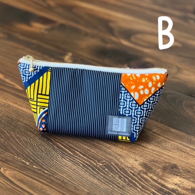 kawamura 蕨双子織×アフリカンプリント　ポーチ