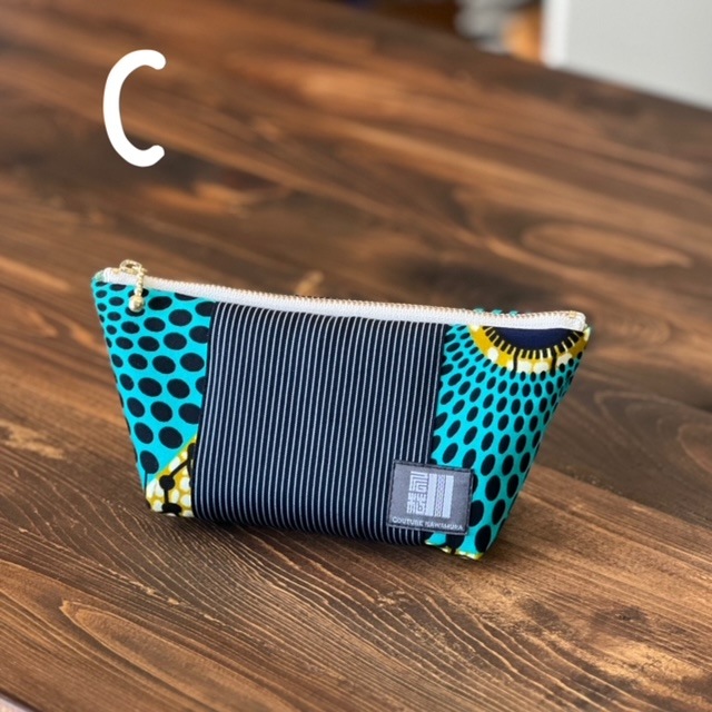 kawamura 蕨双子織×アフリカンプリント　ポーチ