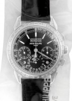 パテックフィリップ - グランドコンプリケーション パーペチュアルカレンダー クロノグラフ バゲットダイヤモンドベゼル | PATEK PHILIPPE | 5271P-001 | PT 黒文字盤 手巻き レザー | 未使用品  |