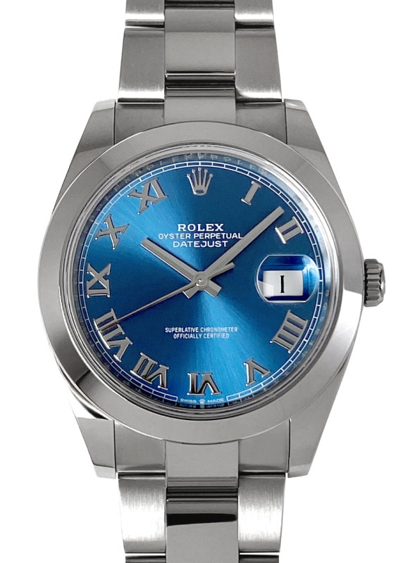 ロレックス Rolex 腕時計 オイスター パーペチュアル デイトジャスト 41 126300 デイト ルーレット刻印 アズーロブルー サンレイ文字盤 オイスターブレス SS 自動巻き 【箱・保付き】 【中古】 0000000088782_zv0OB91.jpg