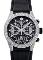 タグホイヤー - カレラ トゥールビヨン クロノグラフ キャリバー ホイヤー02T ベゼルダイヤ | TAG HEUER | CAR5A80.FC6377 | TI スケルトン文字盤 自動巻き ラバーアリゲーター | 中古