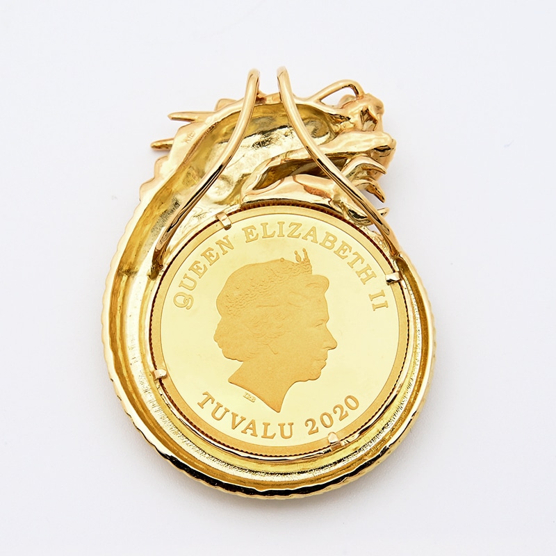 K24/K18 ドラゴン/エリザベスコイン 1/2オンス ペンダントトップ 44.4g