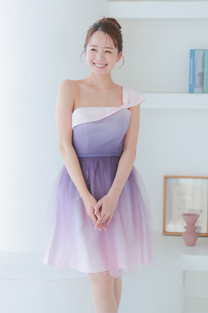 春夏 アシンメトリーミニドレス パーティーコーデ アシンメトリーグラデーションミニドレス Mサイズ|結婚式の
