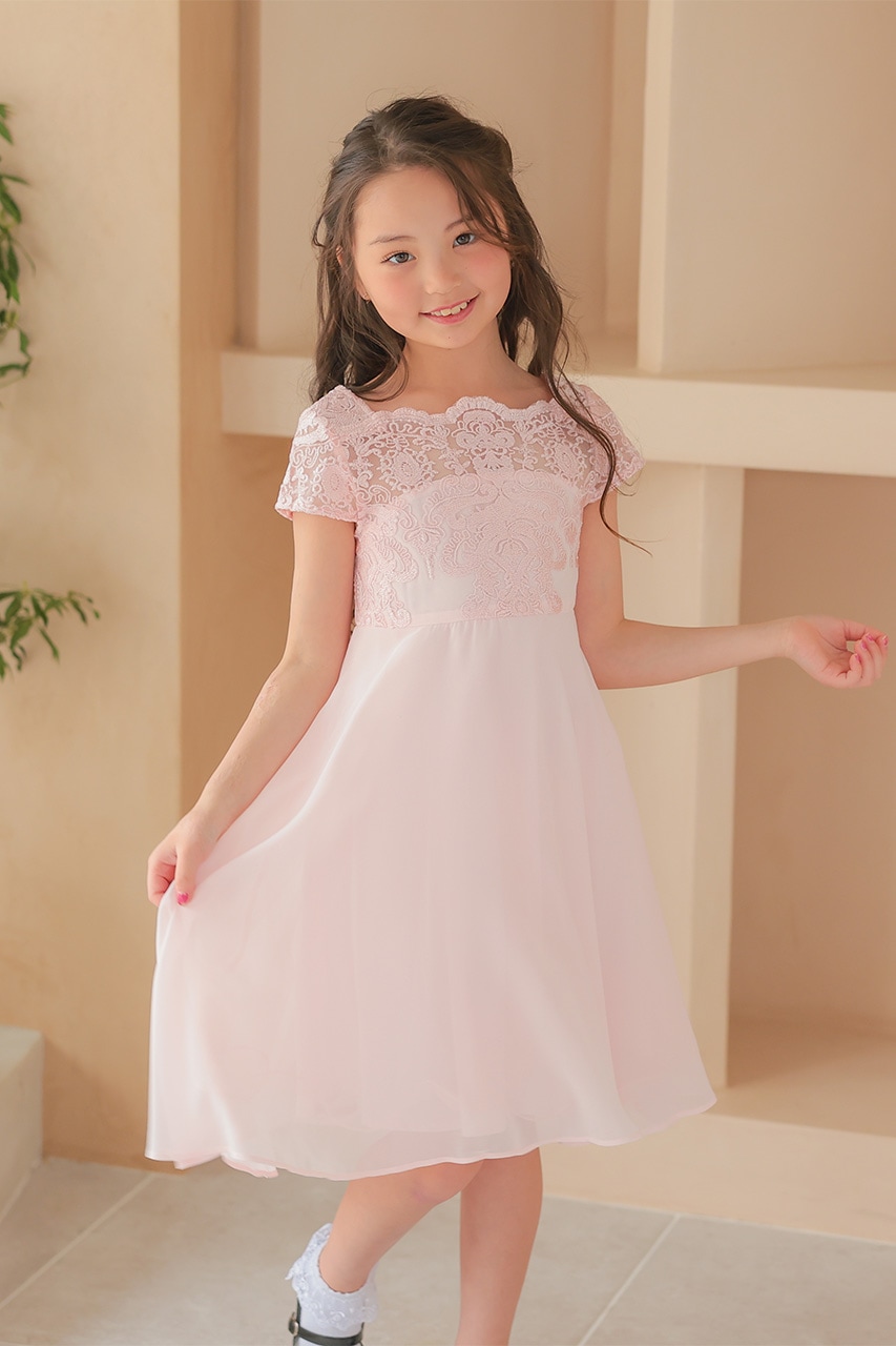 Kids エンブロイダリーAラインドレス ピンク 3歳｜結婚式の