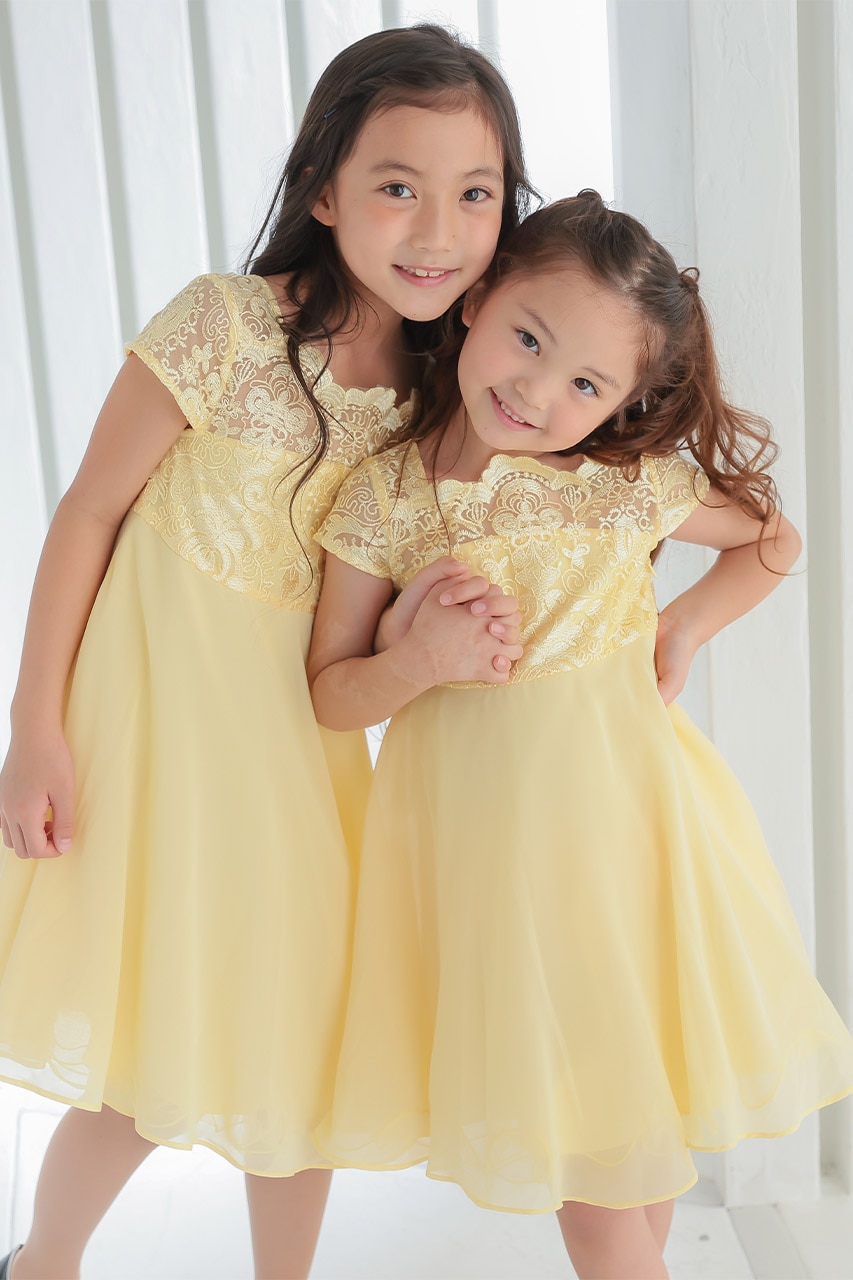 Kids エンブロイダリーAラインドレス イエロー 6歳｜結婚式の