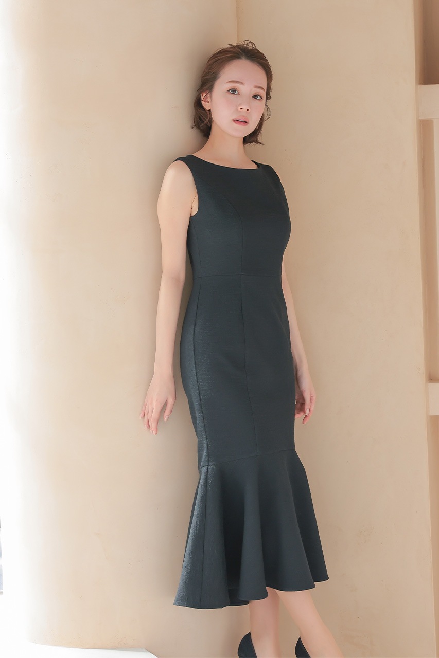 ツイードロングドレス　黒 セットアップ可能】ツイードマーメイドロングワンピース ブラック/M