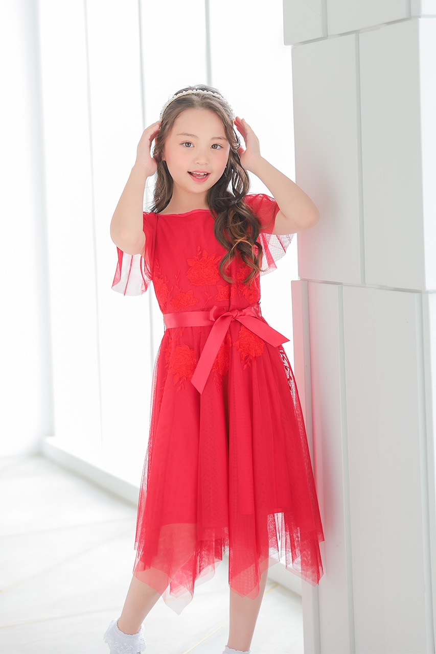 Kids エンブロイダリーアシメチュールドレス 8歳｜結婚式のパーティー  