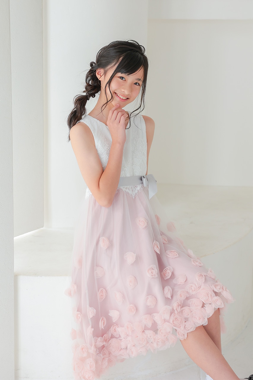 Kids 3Dローズフィッシュテールドレス 10歳｜結婚式のパーティードレス