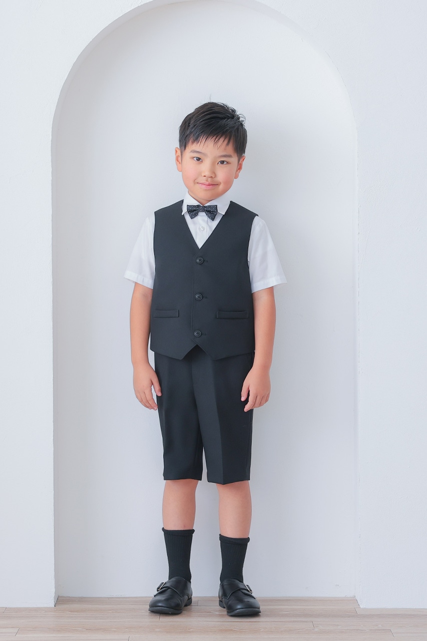 キッズ 男の子 洋風 スーツ シャツ ベスト 蝶ネクタイ トップス ボトムス ジャケット 長袖 長ズボン フォーマル 結婚式 ブラック 黒 春夏秋冬 チェック柄 ワイシャツ 蝶ネクタイおまけ！送料無料 5点セット