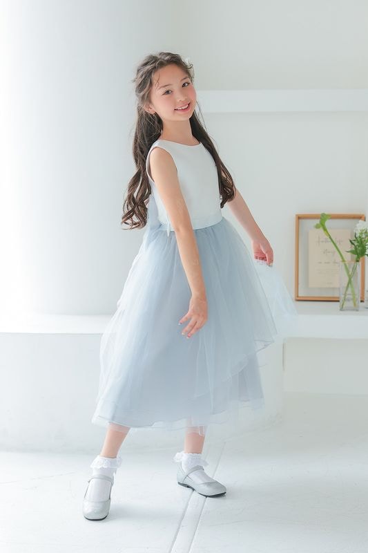 Kids レースフレアパーティードレス ライトブルー 9歳｜結婚式の