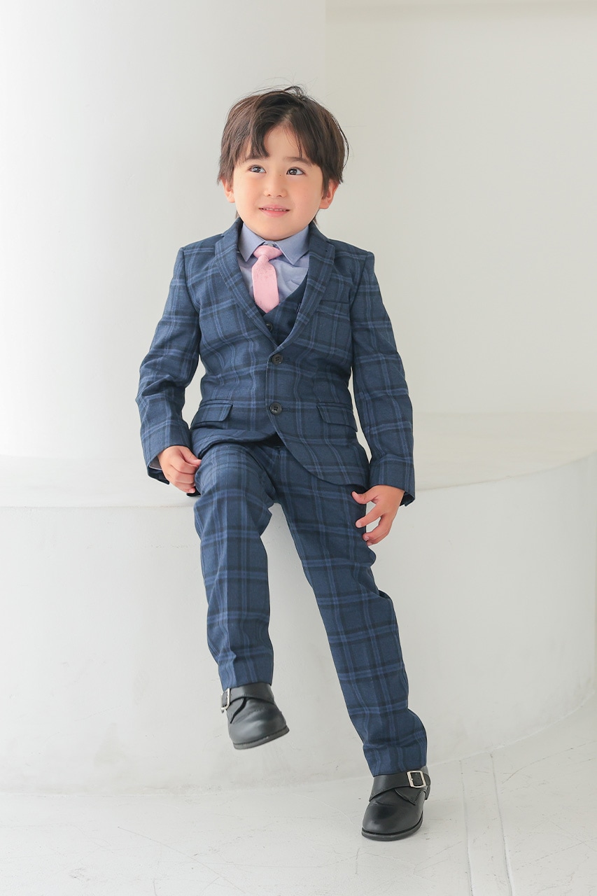 Boys ネイビーチェックフルセットスーツ 110cm(シャツ/ジャケット