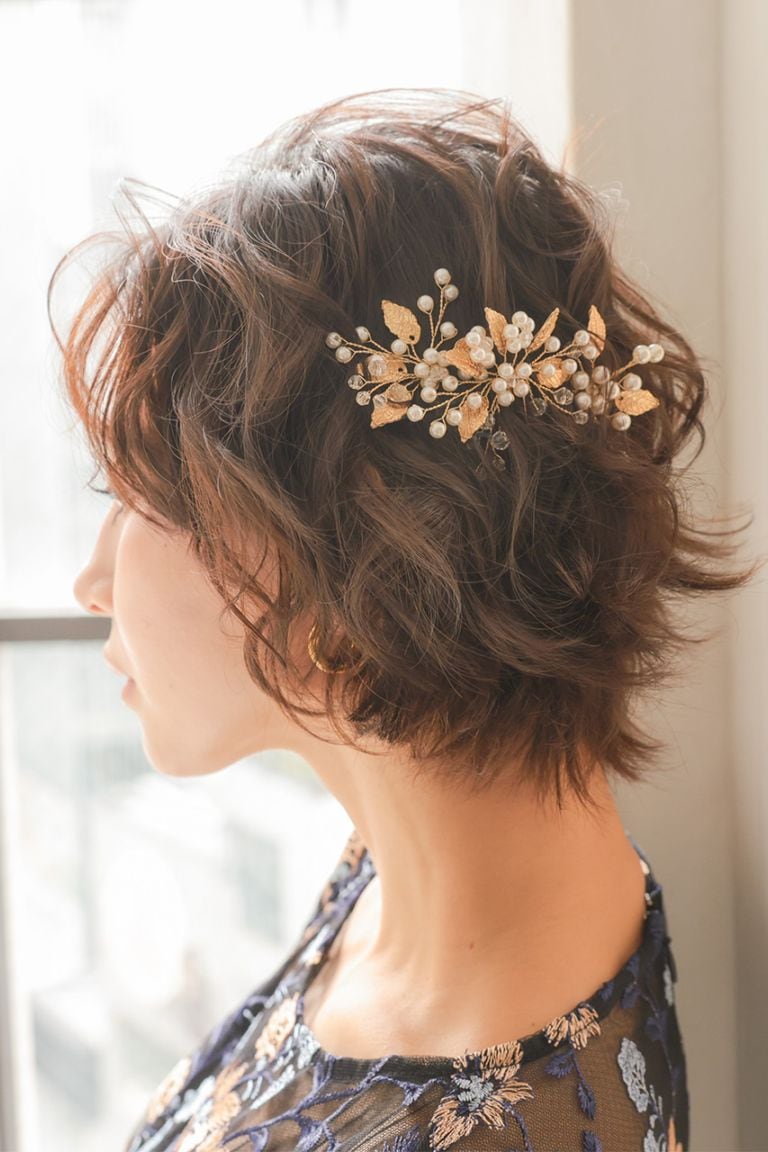 販売のみ】リーフ＆パールヘアピン ゴールド｜結婚式のパーティー