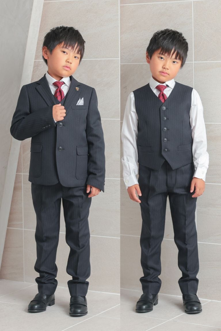 組み合わせが選べる】Boys ストライプフルセットスーツ ブラック 140cm