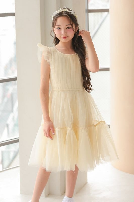Kids パールデザインシフォンギャザードレス 9-10歳｜結婚式の