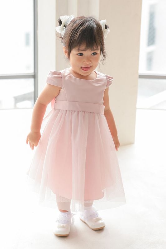 きょんちゃん　子供ドレス　7才 ピンクストライプリボン Baby ダブルリボンプリンセスドレス ピンク 75-80cm｜結婚式の