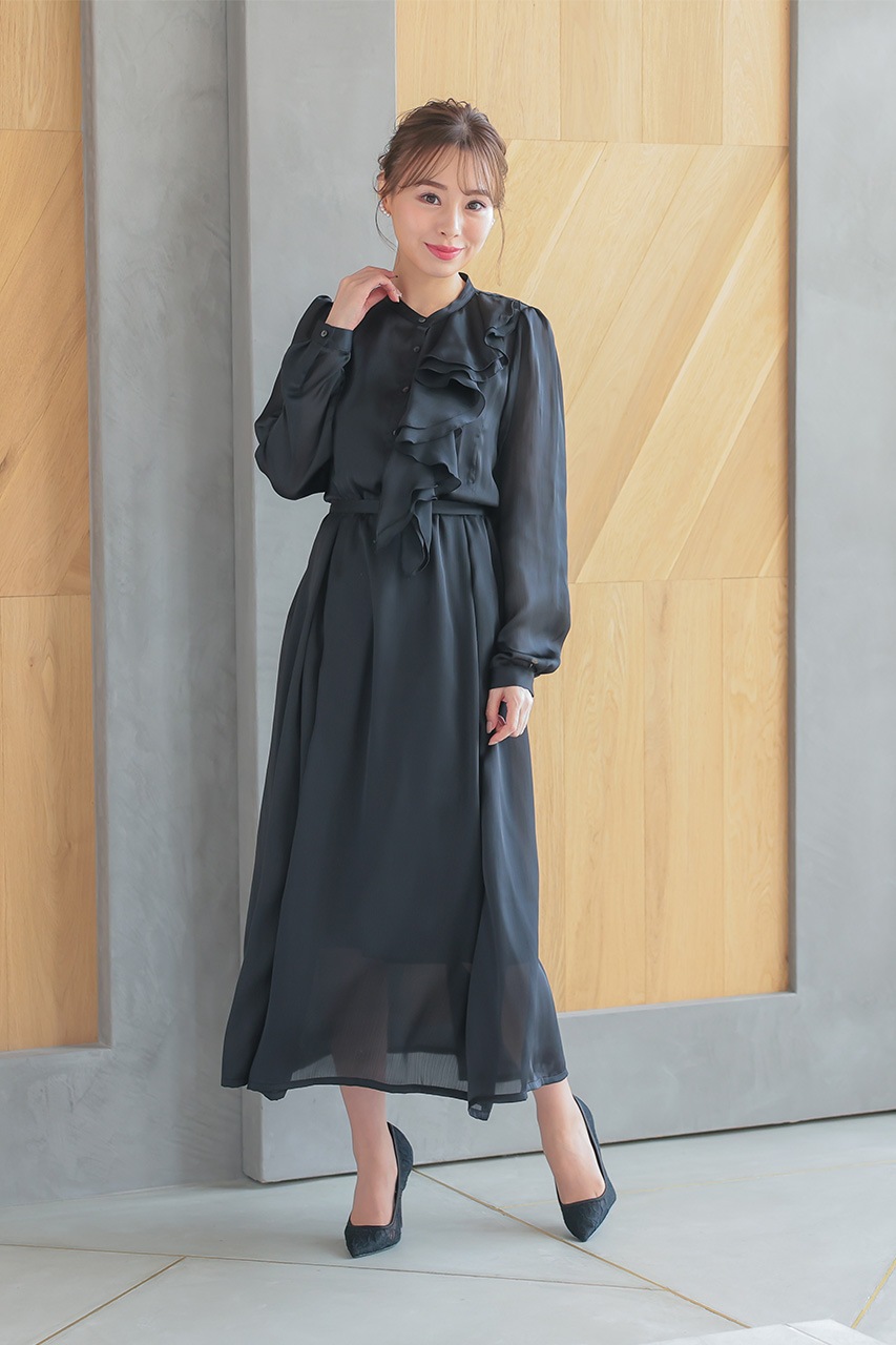 deuxiemeclasse ブラックロングワンピース　モダンエスニックドレス ドレスプラス DRESS+ レースワンピース ロングフレアワンピース