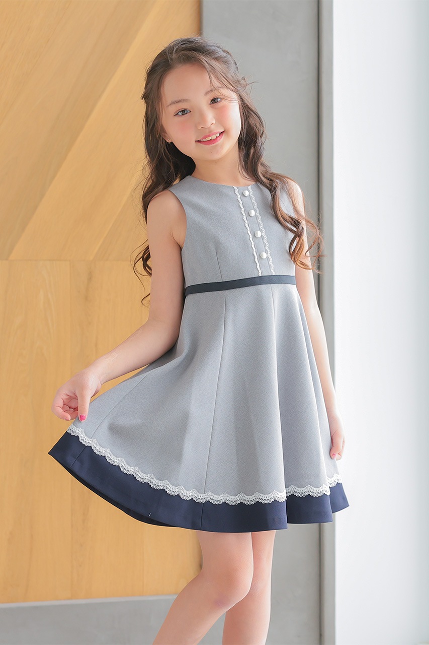 Girls 飾りボタン裾切り替えワンピースアンサンブル 120cm(ワンピース