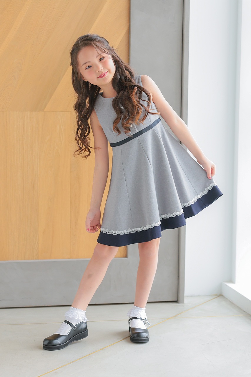 Girls 飾りボタン裾切り替えワンピースアンサンブル 120cm(ワンピース