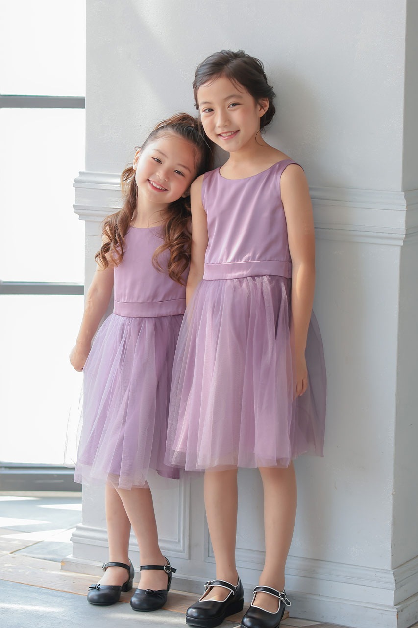 Kids バックレースチュールドレス パープル 3歳｜結婚式のパーティー