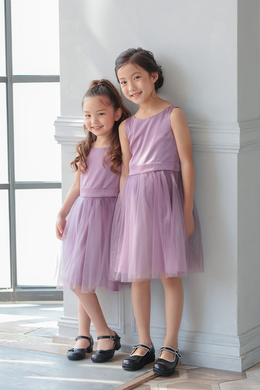 Kids バックレースチュールドレス パープル 3歳｜結婚式のパーティー